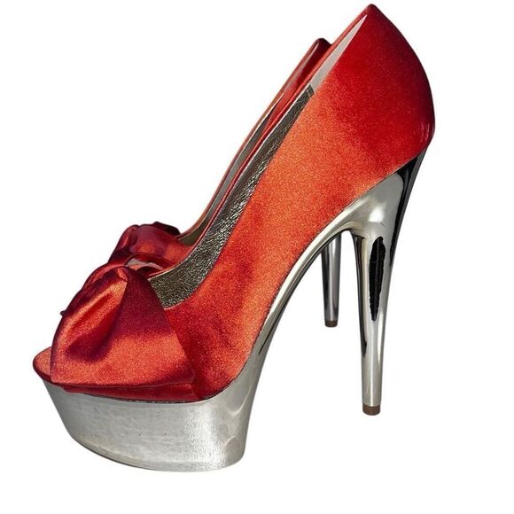 Steve Madden Moscow orange fabric and silver healed stilettos 7 - Picture 1 of 9